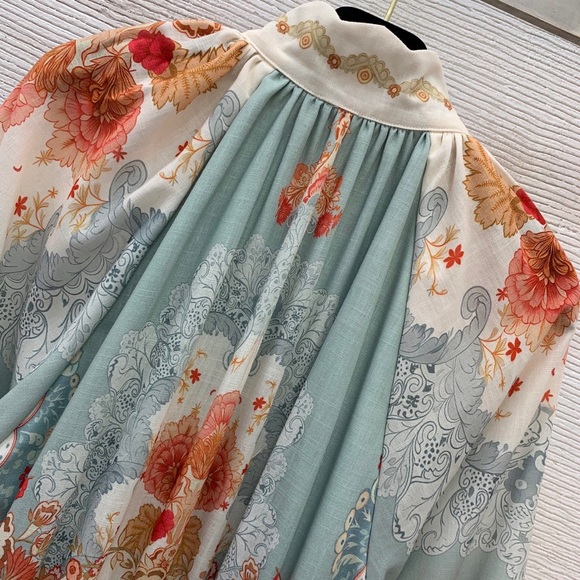 Zimmermann Sage and Coral Floral Tiered Maxi Dress - Picture 4 of 9